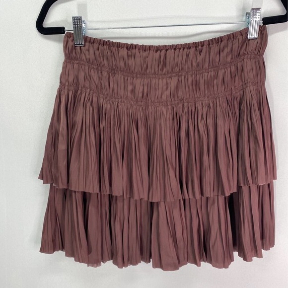 Ulla Johnson Mini Skirt Women 4 Brown Purple Pleated Ruffle Elastic Waist Tiered - Picture 3 of 6